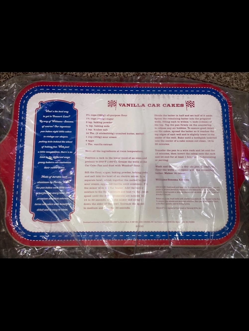Nordic Ware Blue and Red Recipe Tray - Vanilla Car Cakes